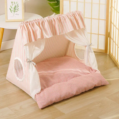 Deluxe Washable Semi-Enclosed Cat and Dog Tent Bed - Plush Cozy Cave for All Seasons