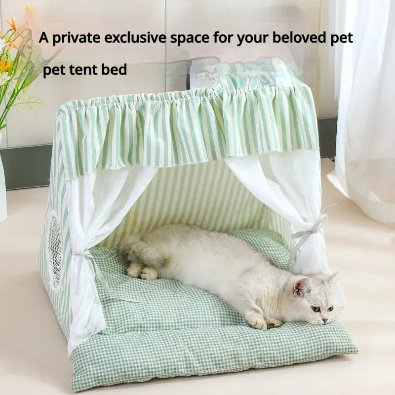 Deluxe Washable Semi-Enclosed Cat and Dog Tent Bed - Plush Cozy Cave for All Seasons