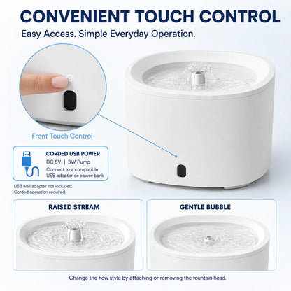 Fluffino Indoor Cat Water Fountain - 3L Upgraded Water Capacity (101Oz), Ultra Quiet USB Pump Power Supply, Continuous Flow, Easy Maintenance, White Single Unit