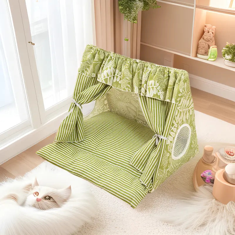 Deluxe Washable Semi-Enclosed Cat and Dog Tent Bed - Plush Cozy Cave for All Seasons