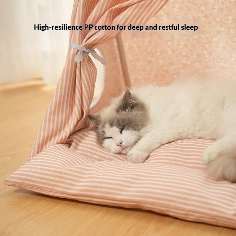 Deluxe Washable Semi-Enclosed Cat and Dog Tent Bed - Plush Cozy Cave for All Seasons