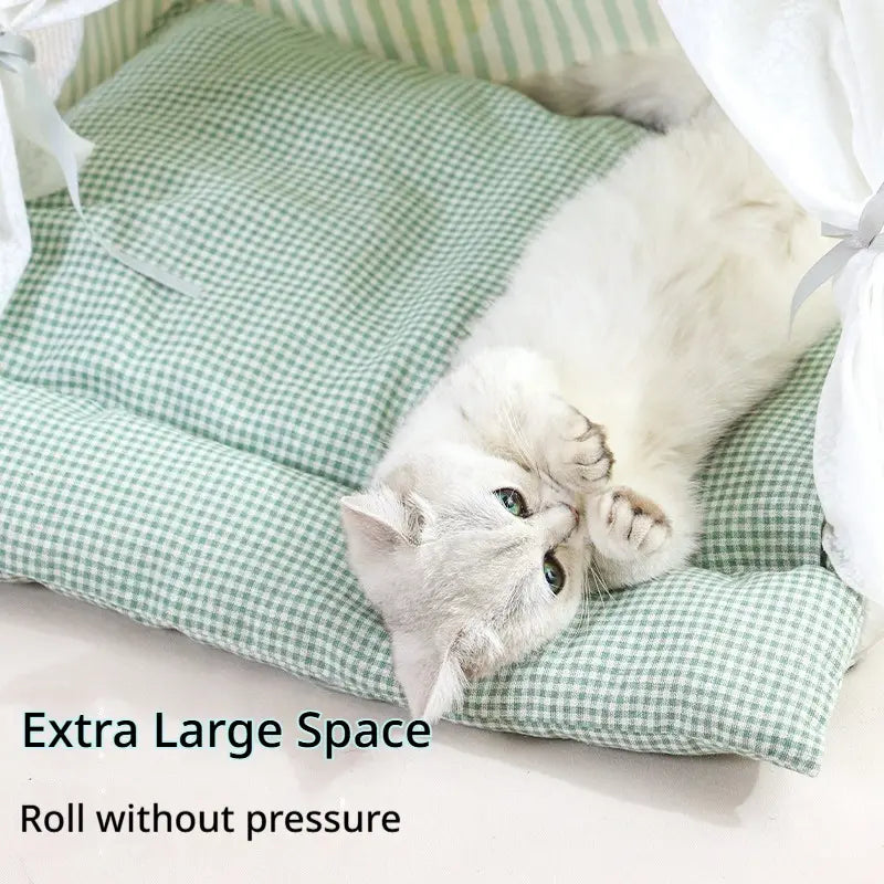 Deluxe Washable Semi-Enclosed Cat and Dog Tent Bed - Plush Cozy Cave for All Seasons
