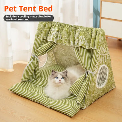 Deluxe Washable Semi-Enclosed Cat and Dog Tent Bed - Plush Cozy Cave for All Seasons