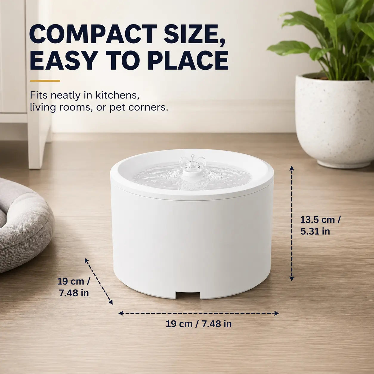 Fluffino Indoor Cat Water Fountain - 3L Upgraded Water Capacity (101Oz), Ultra Quiet USB Pump Power Supply, Continuous Flow, Easy Maintenance, White Single Unit