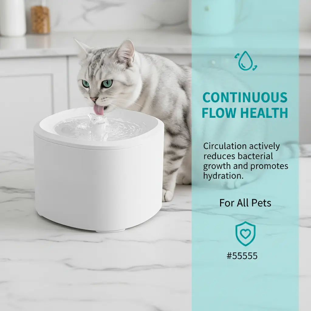 Fluffino Indoor Cat Water Fountain - 3L Upgraded Water Capacity (101Oz), Ultra Quiet USB Pump Power Supply, Continuous Flow, Easy Maintenance, White Single Unit
