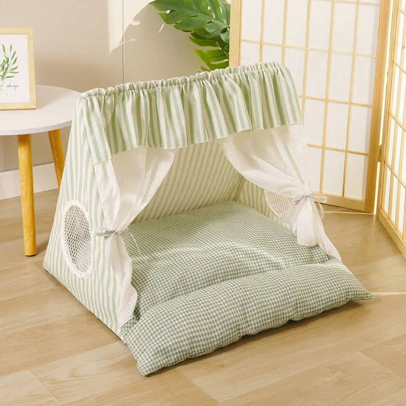 Deluxe Washable Semi-Enclosed Cat and Dog Tent Bed - Plush Cozy Cave for All Seasons